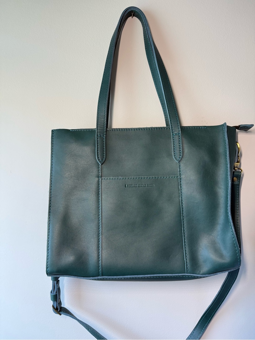 Portland Leather Goods Teal Green Leather Zip Tote Crossbody Shoulder Bag